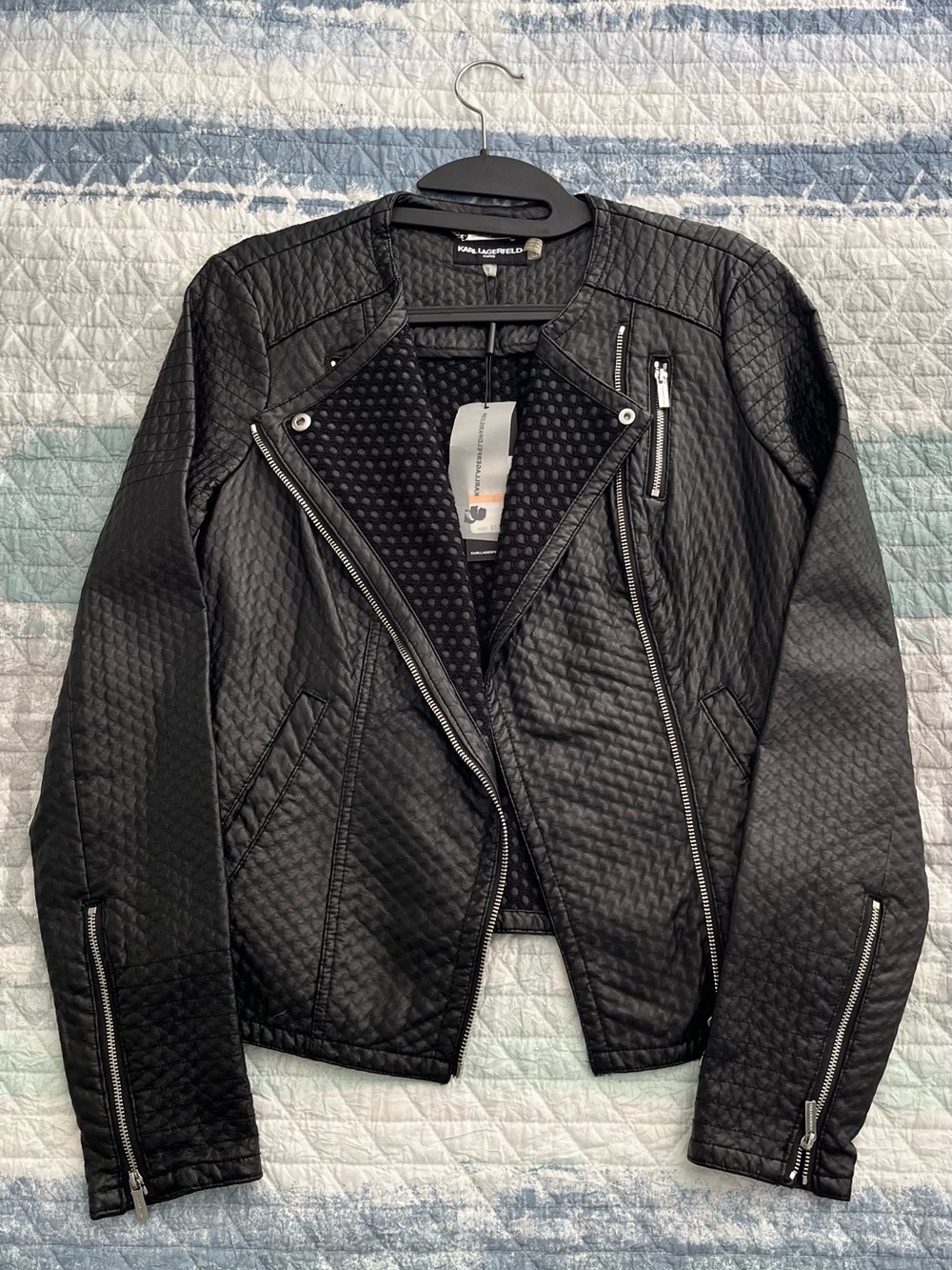 KARL LAGERFELD Black Quilted Moto Jacket 10081